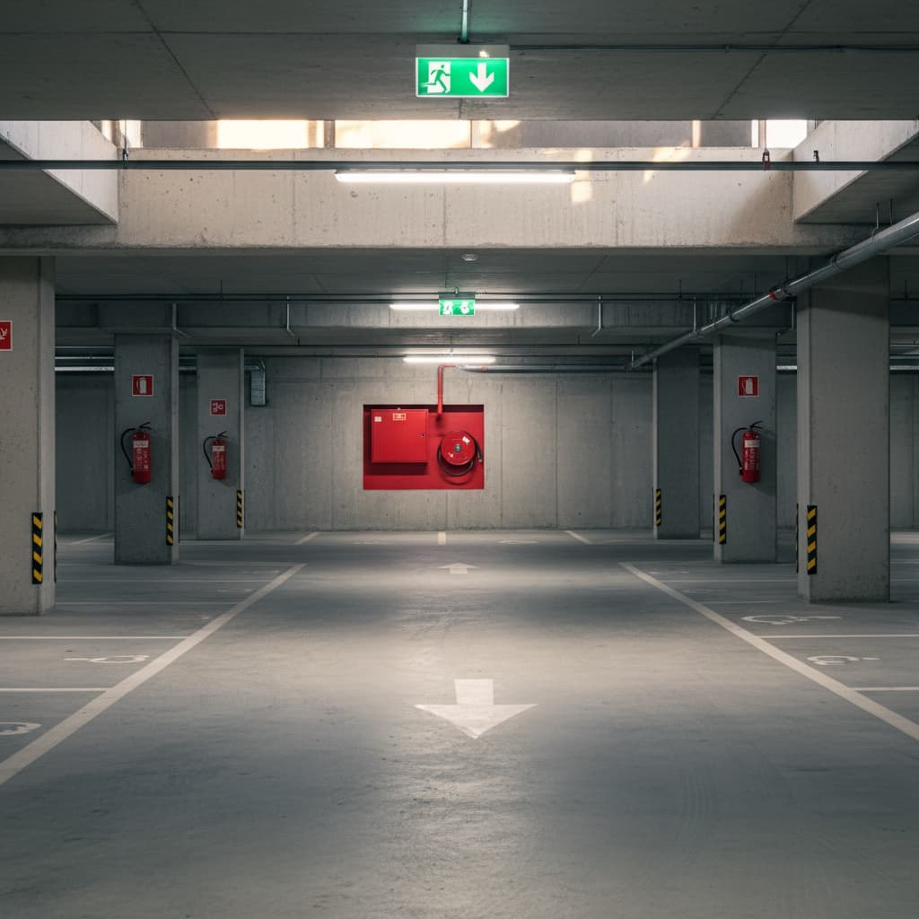 Illustration : parkings souterrains — maintenance du matériel incendie